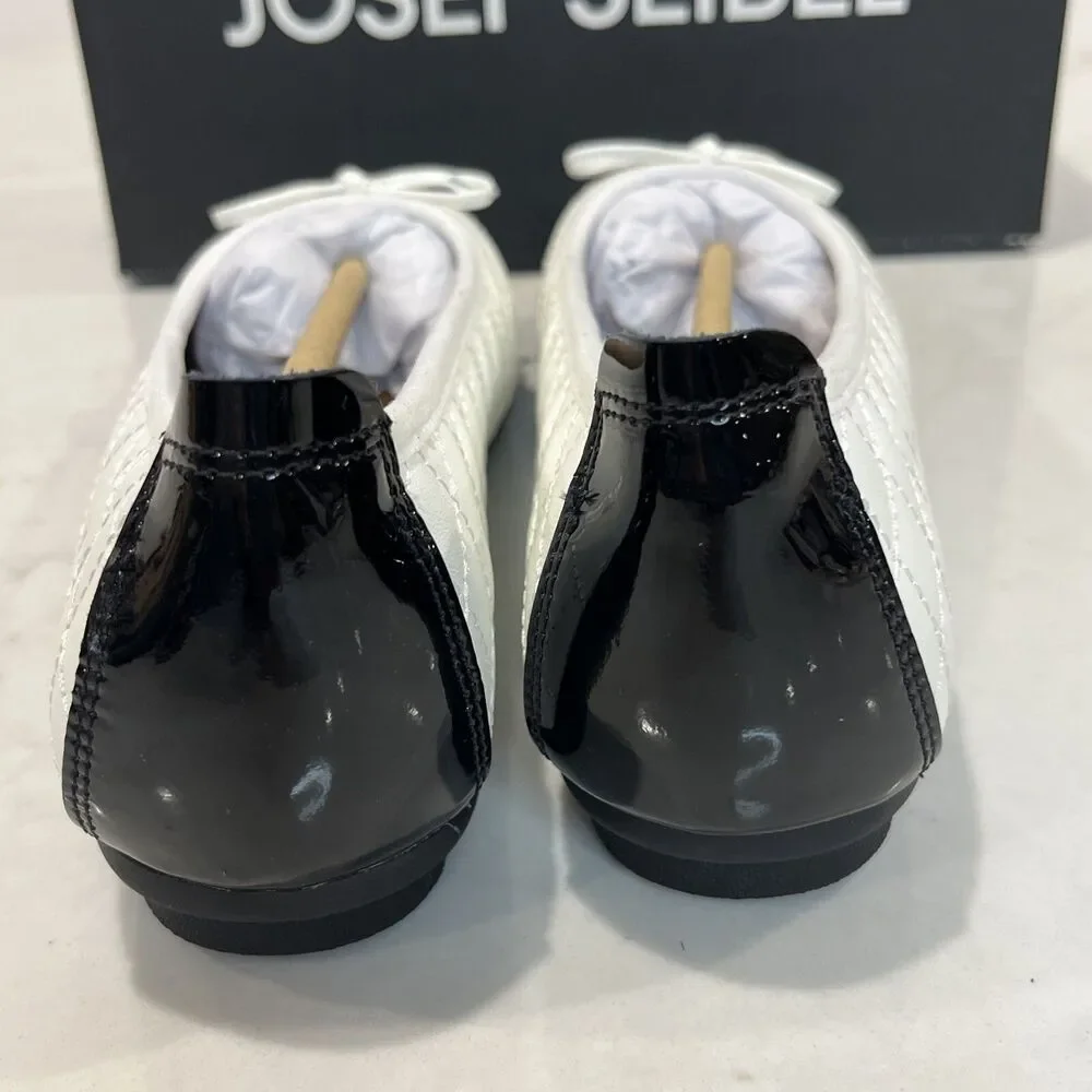 Josef‎ Seibel Pippa White Black Quilted Cap Toe Leather Ballet Flats EU 37 6-6.5